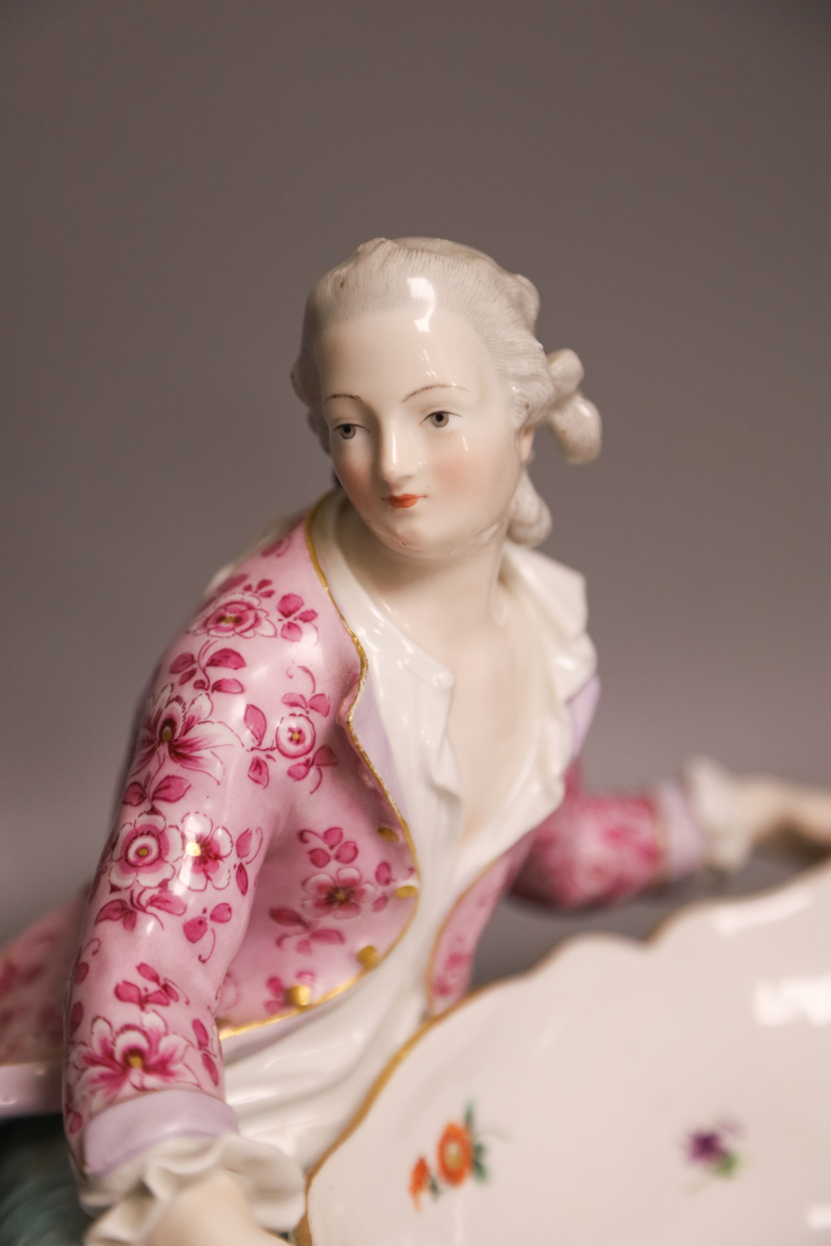 A 19th century Meissen figural sweetmeat dish, incised number 2863 30cm